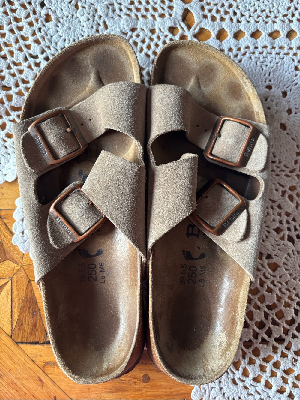 Women’s Birkenstock Betula Suede Arizona Sandals in Taupe